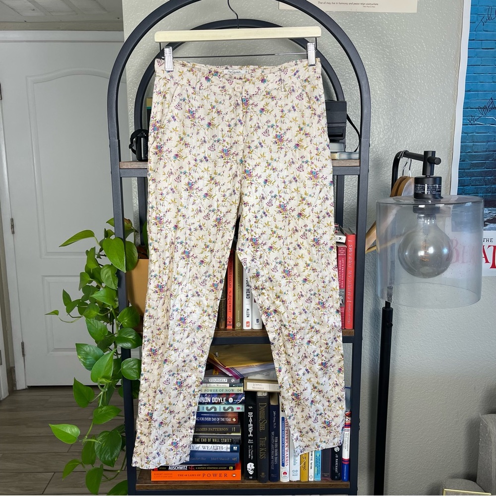 Mes Demoiselles Floral Printed Pants Wide Leg High Waisted 100% Silk Size 34